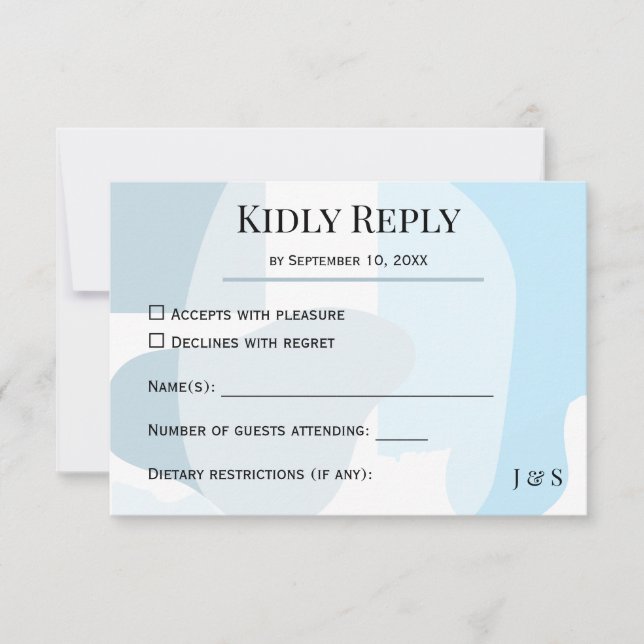 Modern Abstract Blue Minimalist Artistic Wedding  RSVP Card (Front)