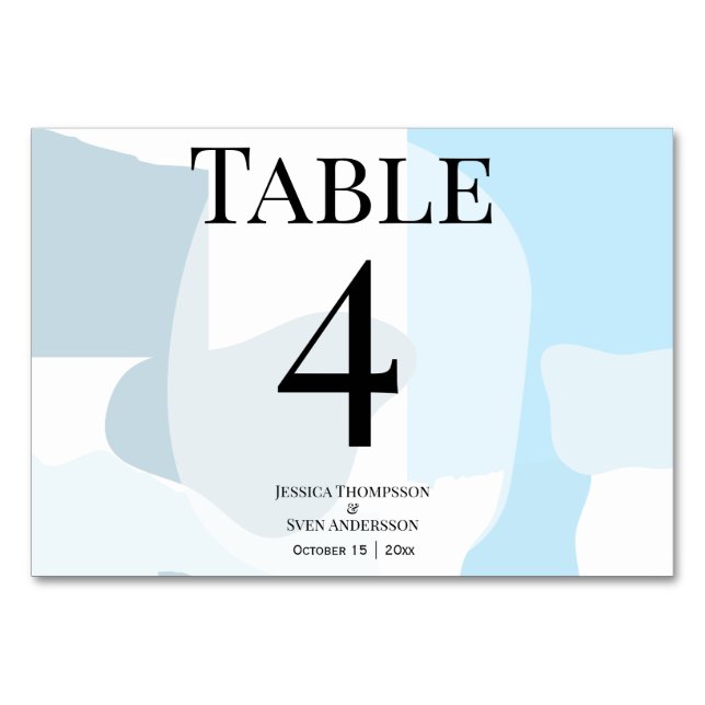 Modern Abstract Blue Minimalist Artistic Wedding  Table Number (Front)