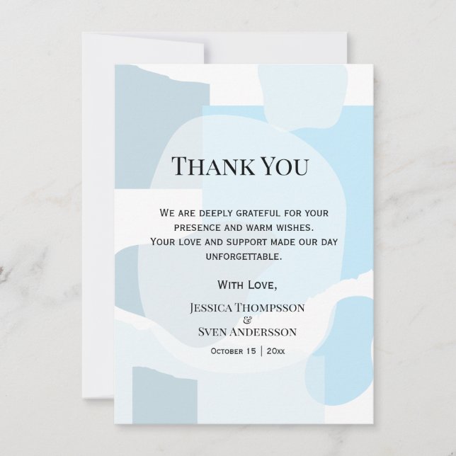 Modern Abstract Blue Minimalist Artistic Wedding  Thank You Card (Front)