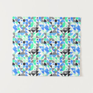 Modern Abstract Blue Mint Black Geometric Pattern Tapestry