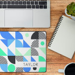 Modern Abstract Blue Mint Geometric Desk Mat<br><div class="desc">This modern desk mat features colourful geometric pattern in black,  blue and green shades on white. Personalize it with name in lower right corner.</div>