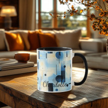 Modern Abstract Blue Mug - Personalized Geometric