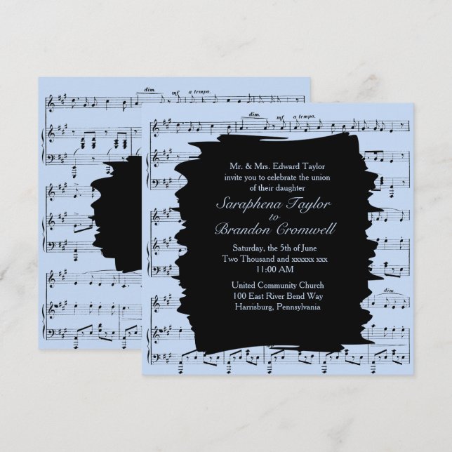 Modern Abstract Blue Music Wedding Invitation (Front/Back)