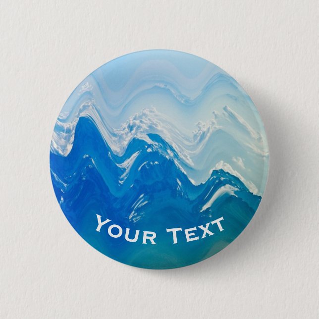 Modern Abstract Blue Ocean Art Personalised 2 Inch Round Button (Front)