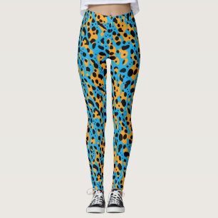 Modern Abstract Blue Orange Leopard Pattern  Leggings