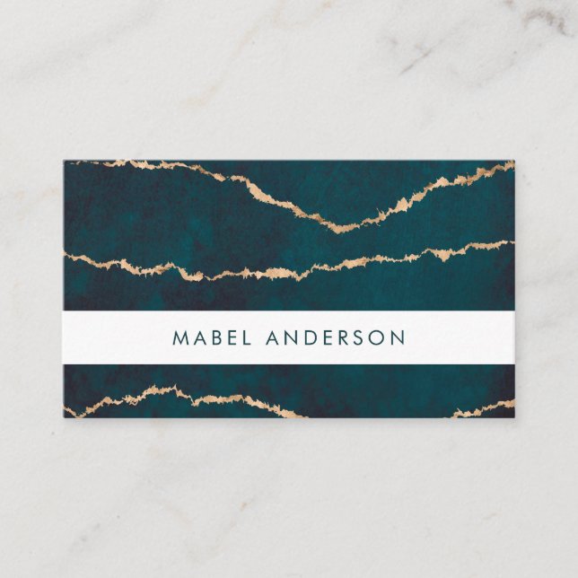 Modern Abstract Blue Petrol Gold Leaf Business Card (Front)