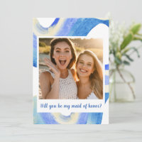 Modern Abstract Blue Photo Maid of Honour Proposal