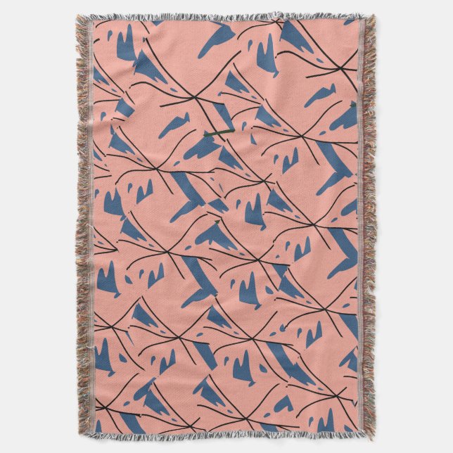 Modern Abstract Blue & Pink Geometric Pattern Flee Throw Blanket (Front Vertical)