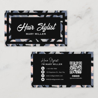 Modern Abstract Blue & Pink Hair Stylist QR Code Business Card