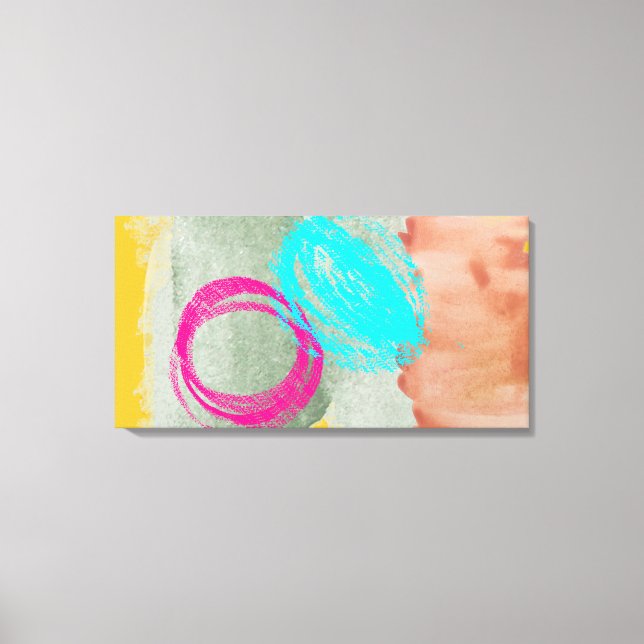 Modern Abstract Blue Pink Stretched Canvas Print (Front)
