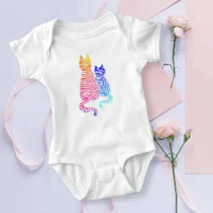 Modern Abstract Blue Pink Stripe Cat Mom And Kid Baby Bodysuit