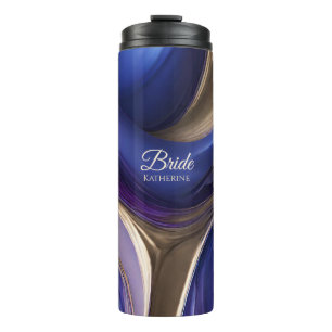 Modern Abstract-Blue Purple Gold-Bride- Thermal Tumbler