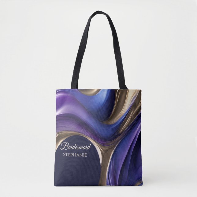 Modern Abstract-Blue Purple Gold-Bridesmaid- Tote Bag (Front)