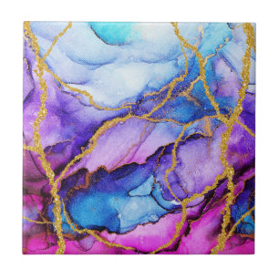 Modern Abstract Blue Purple Gold Glitter Pattern Tile