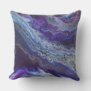 Modern abstract blue, purple, grey, white throw pillow