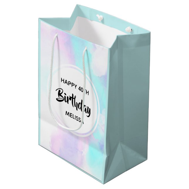 Modern Abstract Blue & Purple Watercolor Birthday Medium Gift Bag (Front Angled)