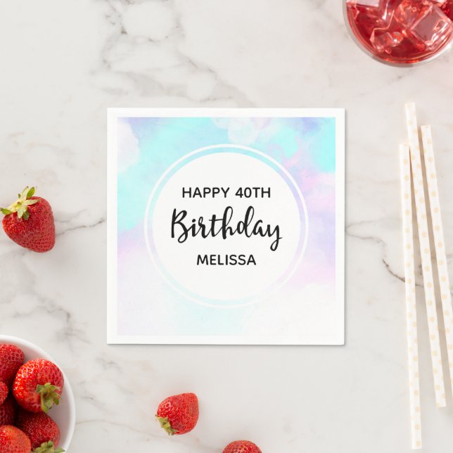 Modern Abstract Blue & Purple Watercolor Birthday Napkin (Insitu)
