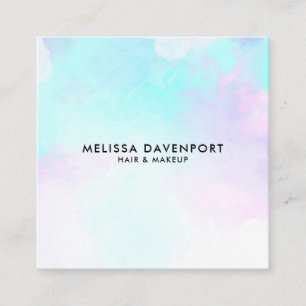 Modern Abstract Blue & Purple Watercolor Square Business Card