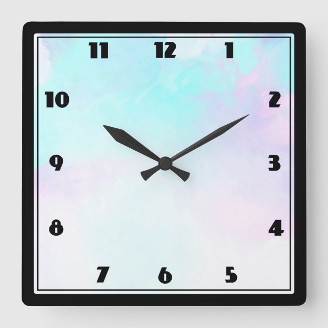 Modern Abstract Blue & Purple Watercolor Square Wall Clock (Front)