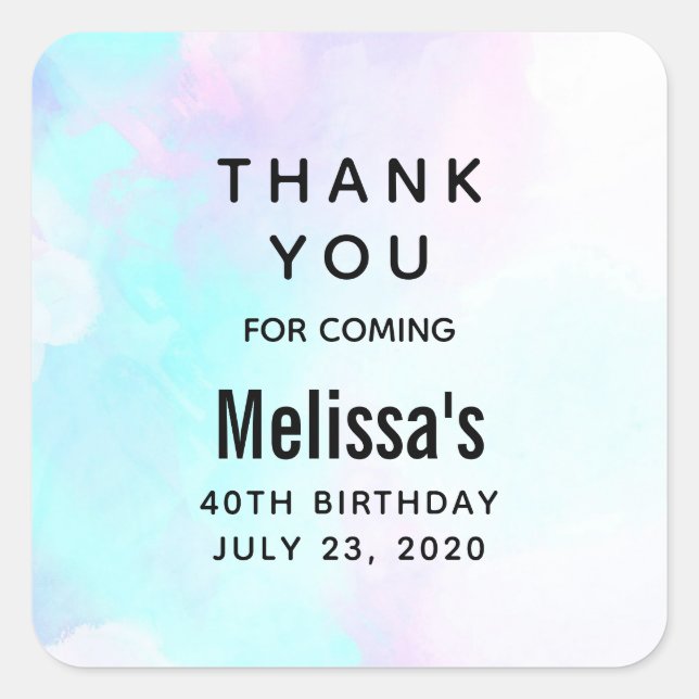 Modern Abstract Blue & Purple Watercolor Thank You Square Sticker (Front)