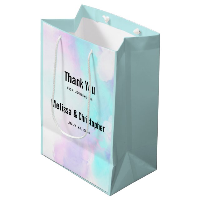Modern Abstract Blue & Purple Watercolor Wedding Medium Gift Bag (Front Angled)