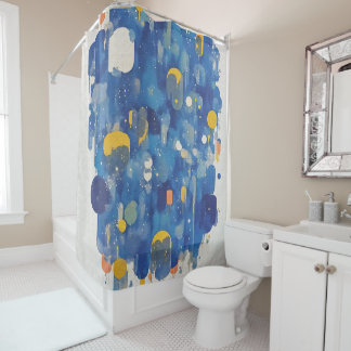 Modern Abstract Blue Raindrops Gold Accents
