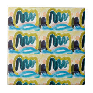 Modern Abstract Blue, Teal & Yellow Gold  Ceramic  Tile