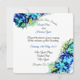 Modern Abstract Blue Turquoise Teal Haze Wedding Card