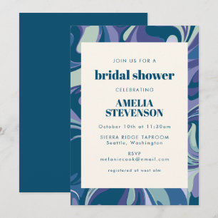 Modern Abstract Blue Unique Border Bridal Shower Invitation