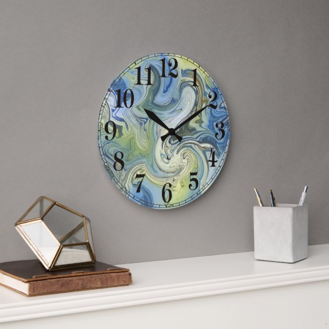 Modern Abstract Blue Water Large Clock (Office)