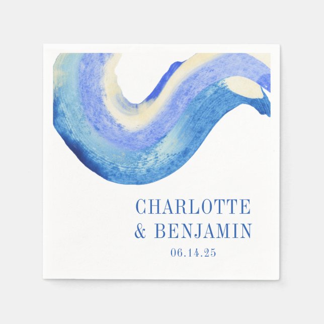 Modern Abstract Blue Watercolor Custom Wedding  Napkin (Front)