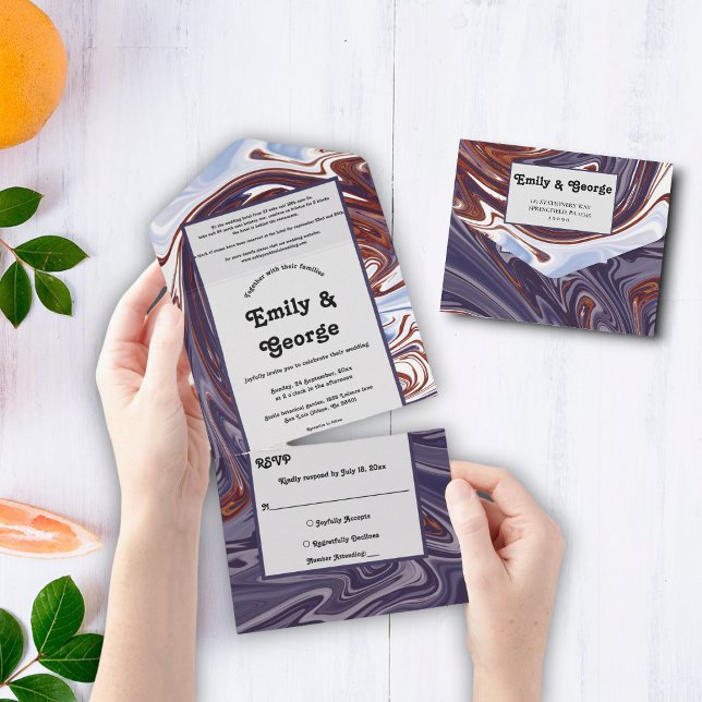 Modern Abstract Blue Wave Sky Stylish Chic Wedding All In One Invitation (Creator Uploaded)