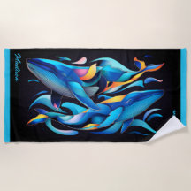 Modern Abstract Blue Whales Customizable