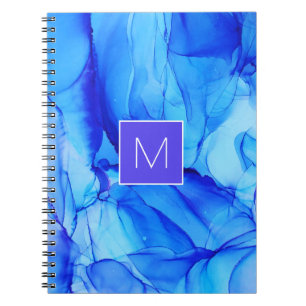 Modern Abstract Blue White Monogram Painting Notebook