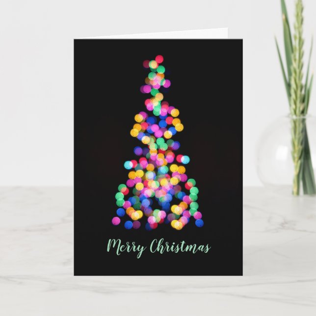 Modern Abstract Blurred Christmas Tree Lights Holiday Card (Front)