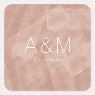 modern abstract blush gold monogram square sticker