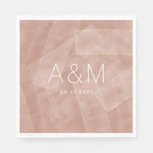 modern abstract blush goldmonogram wedding napkin