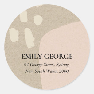 MODERN ABSTRACT BLUSH PEACH PINK KRAFT ADDRESS CLASSIC ROUND STICKER