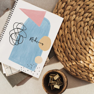 Modern Abstract Blush Pink Blue Shapes Monogram Notebook