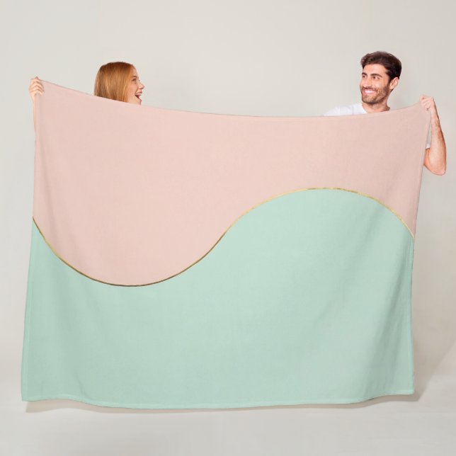Modern Abstract Blush Pink Mint Collection Fleece Blanket (In Situ)