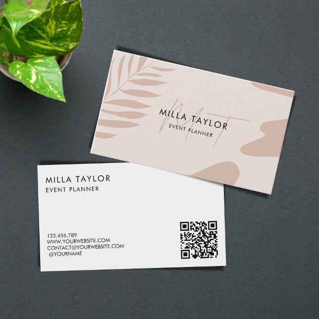 Modern Abstract Blush Pink Monogram QR Code Business Card (Creator Uploaded)