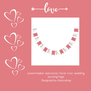 Modern Abstract Blush Rose & Wildflower Wedding Bunting Flags