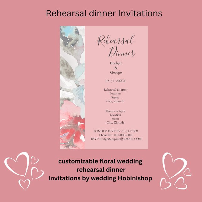 Modern Abstract Blush Rose & Wildflower Wedding Invitation (customizable floral wedding 
rehearsal dinner
Invitations by wedding Hobinishop)