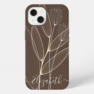 Modern Abstract Boho Floral Plant Art Decor Brown iPhone 13 Case