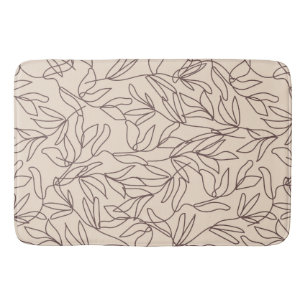 Modern abstract boho line art leaves pattern bath mat