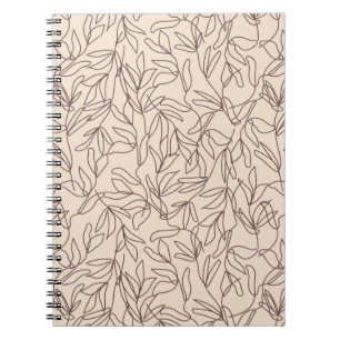 Modern abstract boho line art leaves pattern notebook