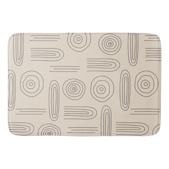 Modern abstract boho rainbow line art dark brown bath mat (Front)