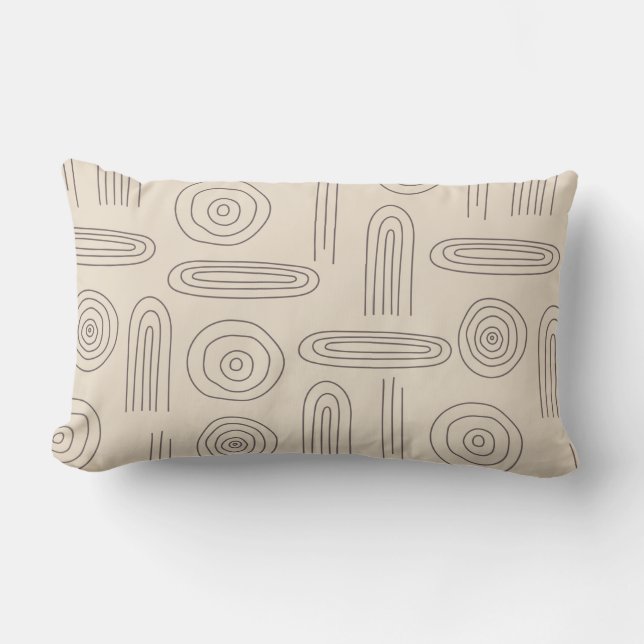 Modern abstract boho rainbow line art dark brown lumbar pillow (Front)