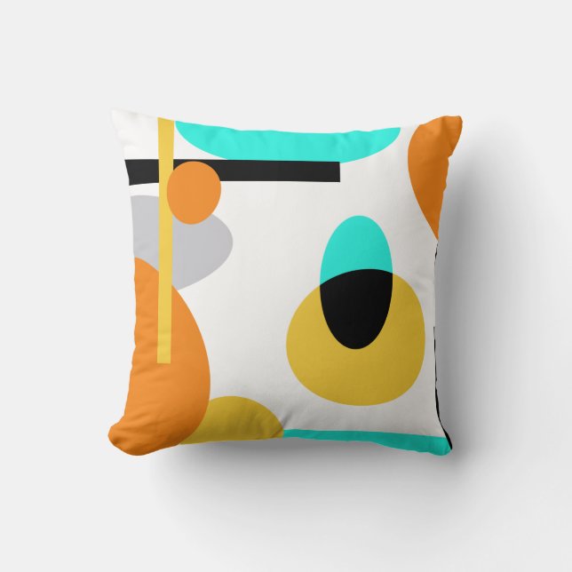 modern abstract bold geometric orange and aqua throw pillow (Front)