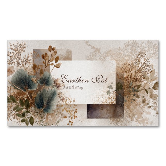 Modern Abstract Botanical Earthy Collage Magnetic Business Card (Front)